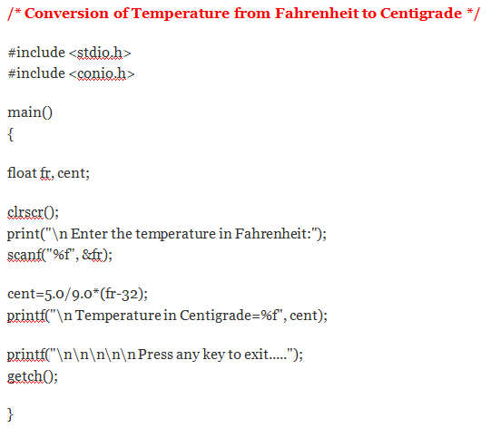 c program for conversion of temperature from fahrenheit to centigrade c program for conversion of temperature from fahrenheit to centigrade