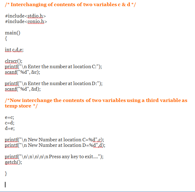 c program to interchange the value of variable c program to interchange the value of variable