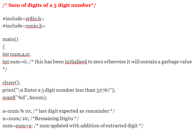 c program to sum of digits of a 5 digit number c program to sum of digits of a 5 digit number