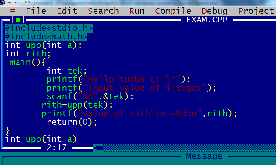 turbo c program example