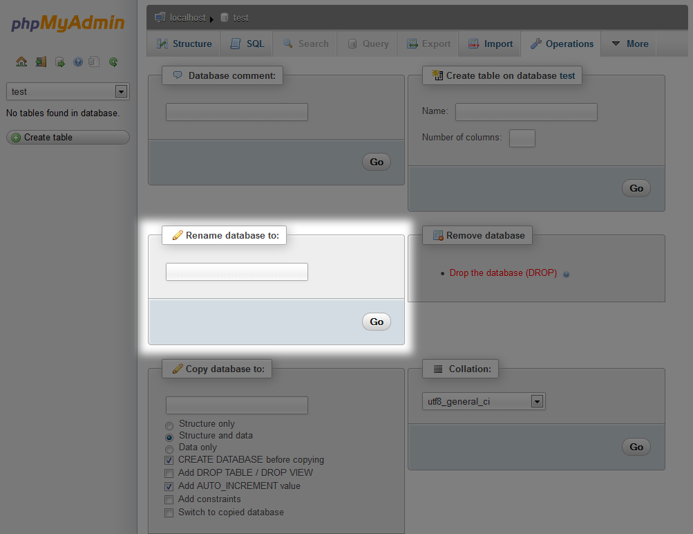 rename database phpymadmin